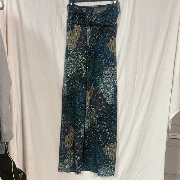 Hypnotik Dresses & Skirts - Blue and Green Patterned Maxi Strapless Dress